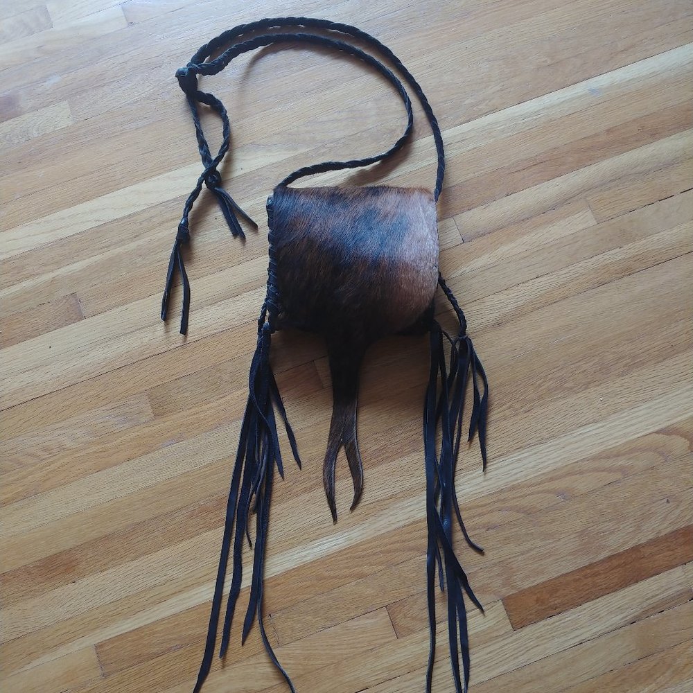 Leather and Cow Hair Crossbody bag with braided straps